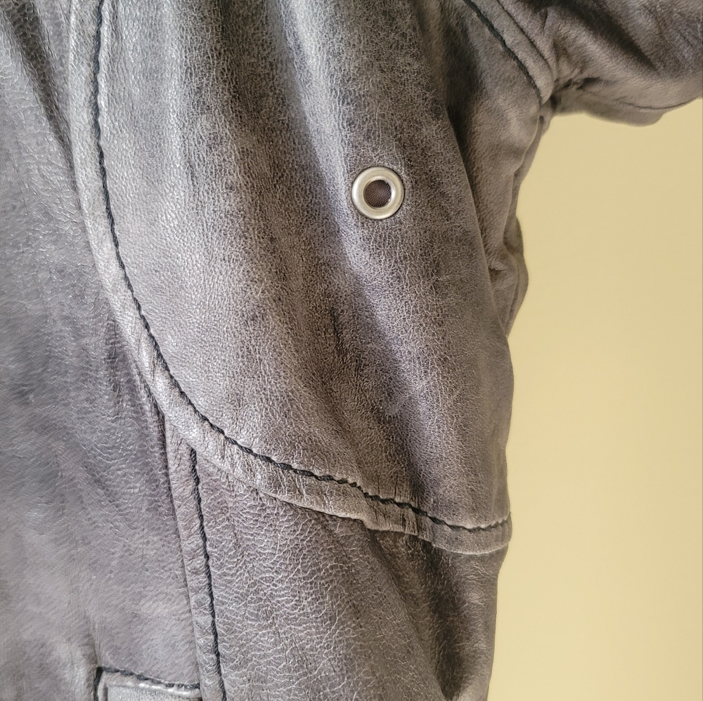 NWOT Wilson's Gray Black Distressed Genuine Leather Jacket Coat Size XXL - Picture 7 of 16